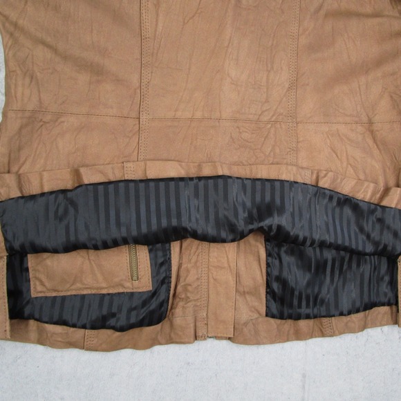 Alpinestars by Denise Focil Women Medium Tan Leather Moto Cafe Racer Jacket - Picture 10 of 12